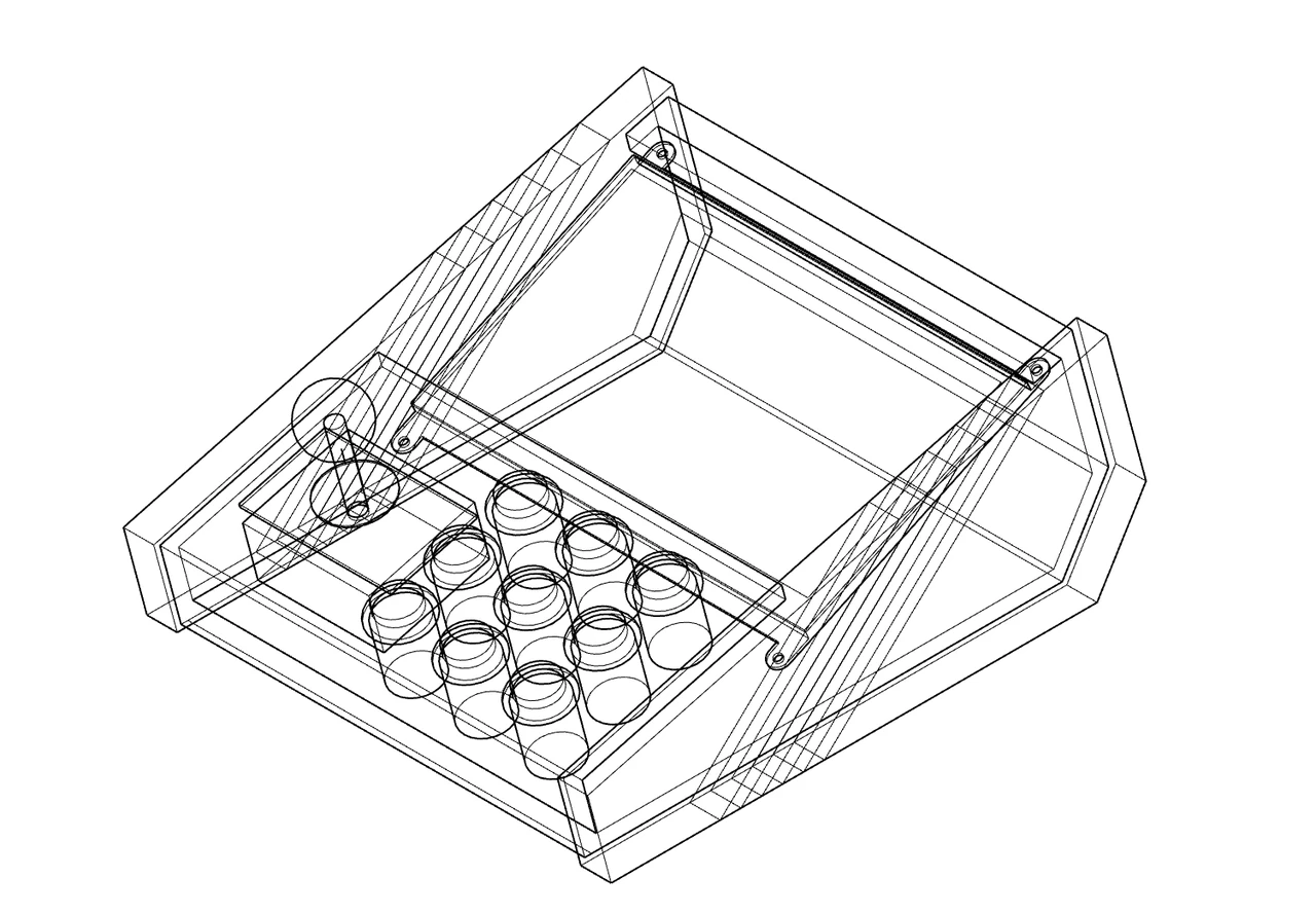 Durchsichtige CAD-Darstellung der Konsole mit Gehäuse, Display, Joystick und Tasten